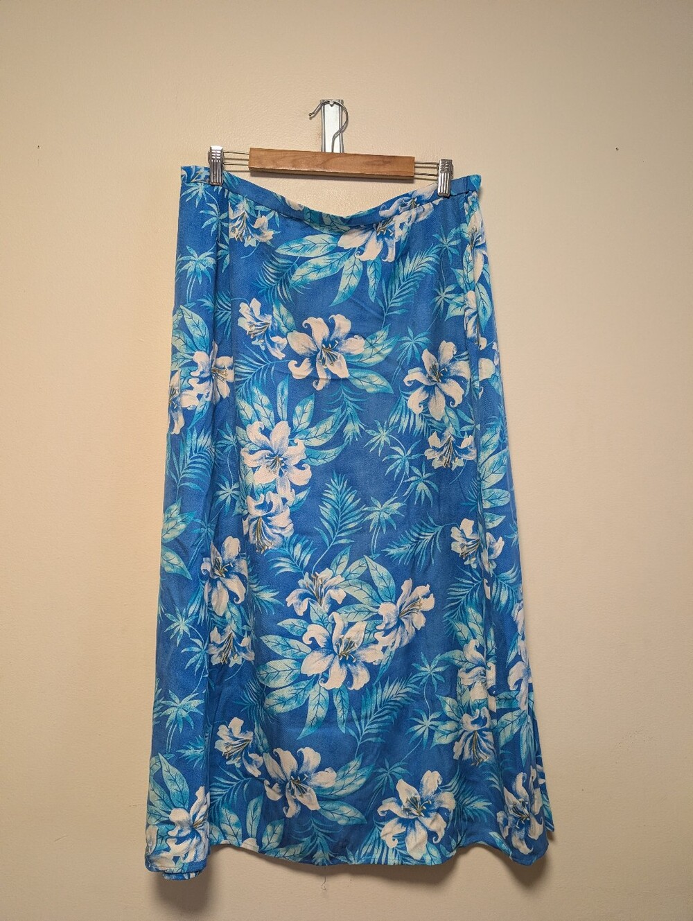 David Brooks Blue Tropical Floral Maxi Skirt Size 18 Hawaiian Resort Vacation